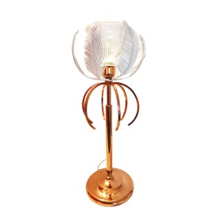Mid-Century Italian Table Lamp with Feathers in Metal and Striped Glass, 2000s For Sale