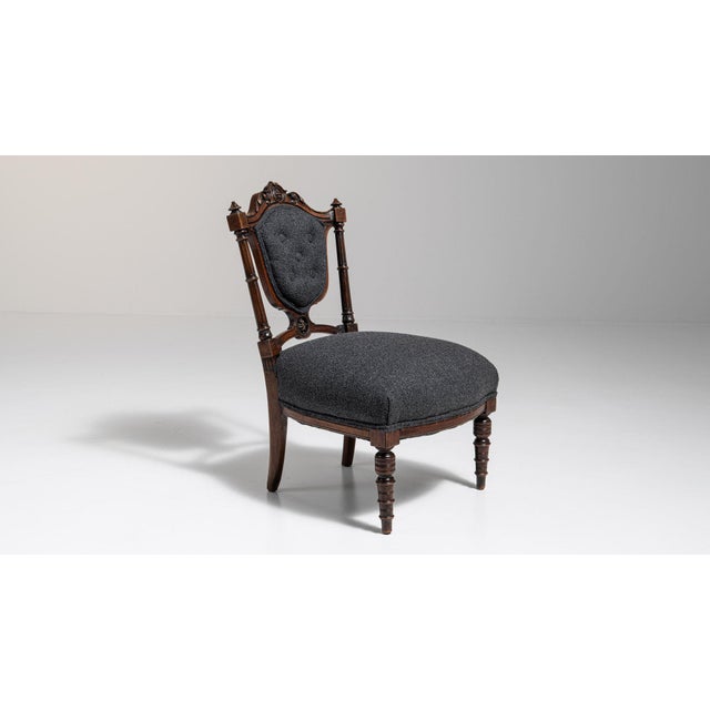 19th Century United Kingdom Charcoal Grey Carved Wood Side Chair For Sale - Image 10 of 11