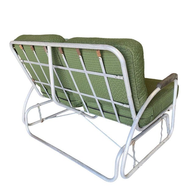 Streamline Art Deco Aluminum Patio/Outdoor Settee Slider/Rocking , Pair For Sale In Los Angeles - Image 6 of 7