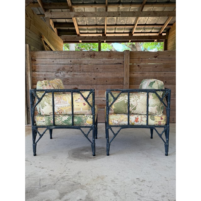 Chinoiserie Vintage Coastal Chinoiserie Faux Bamboo Aluminum Modular Lounge Seating With Ottoman For Sale - Image 3 of 12