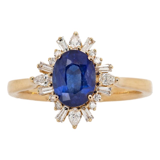 1.85cts Ceylon Sapphire Ring With Earth Mined Diamonds in Solid 14k Yellow Gold, Size 6.75 For Sale