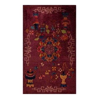 Lofty Purple Ground Color With Bits of Chinese Ornament Floral Design Antique Art Deco Rug For Sale