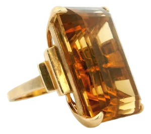 Vintage FFF Emerald-Cut Citrine Ring in 14k Yellow Gold, Size 6.75