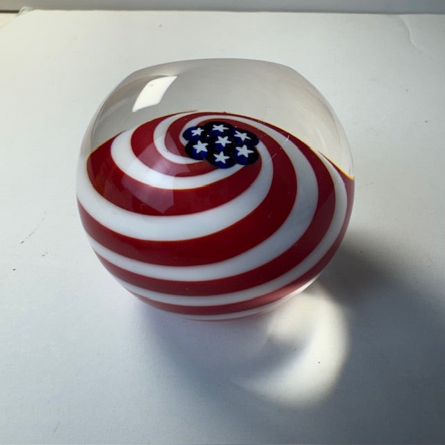 Old Glory Ges Glass Swirl Paperweight Patriotic Art Piece For Sale - Image 12 of 14