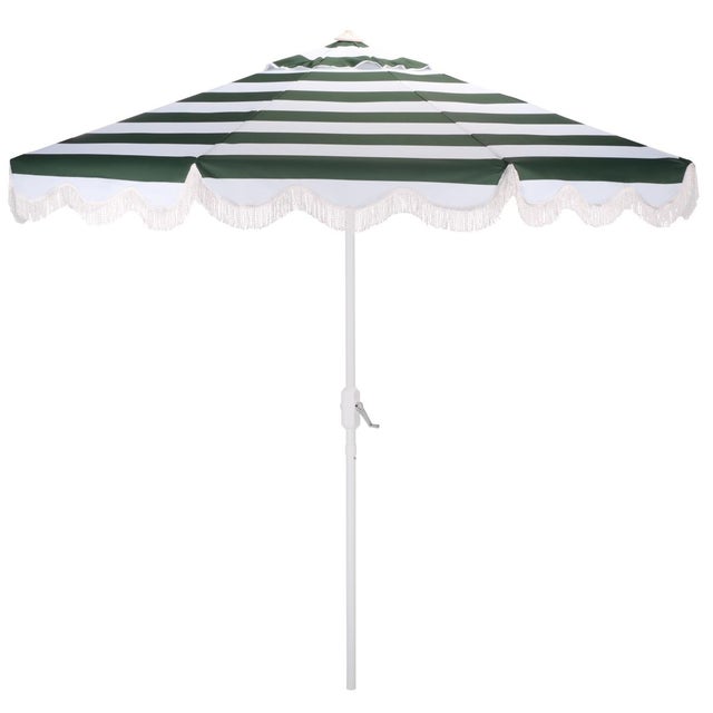 Lucerna 9 Ft Crank Umbrella, Green Stripe/White Pole For Sale - Image 9 of 9