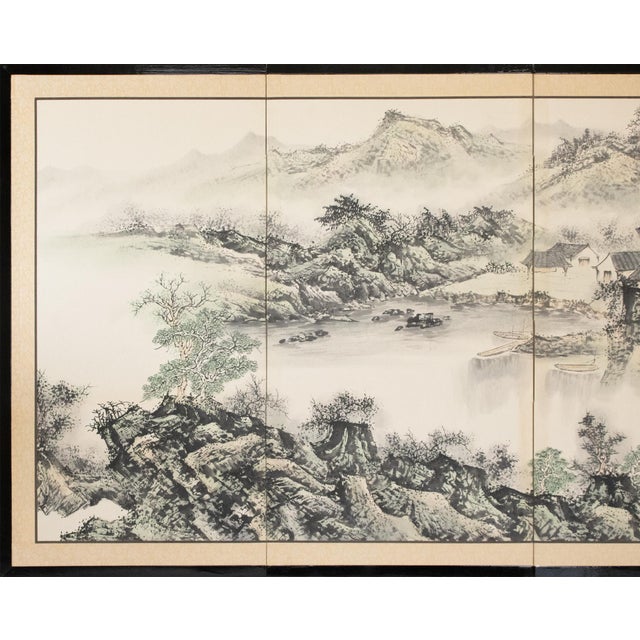 Beautiful monochrome 4-panel folding screen, painted in the style of Wu School of The Ming dynasty (1368–1644) depicts a...