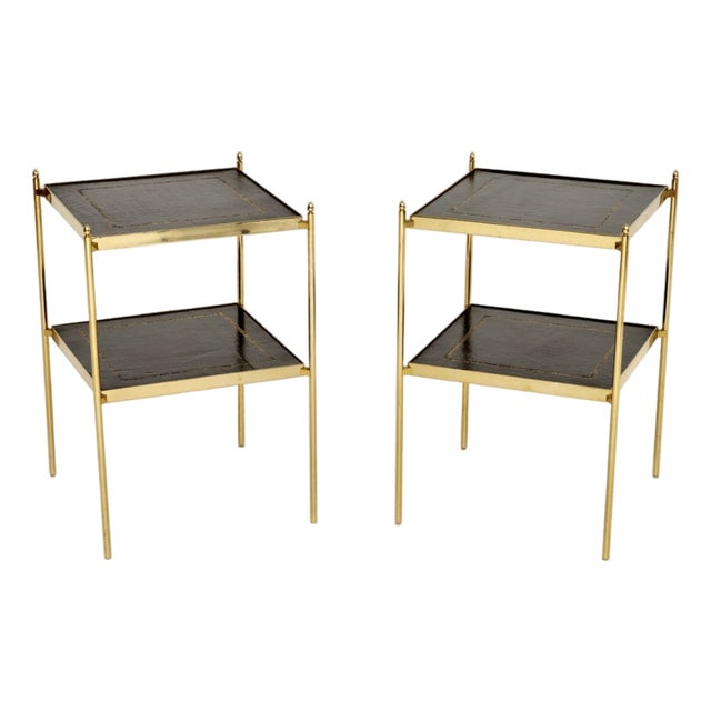 Vintage Brass and Leather Side Tables, 1960s, Set of 2 For Sale