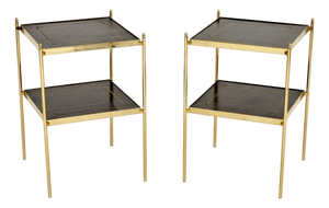 Vintage Brass and Leather Side Tables, 1960s, Set of 2