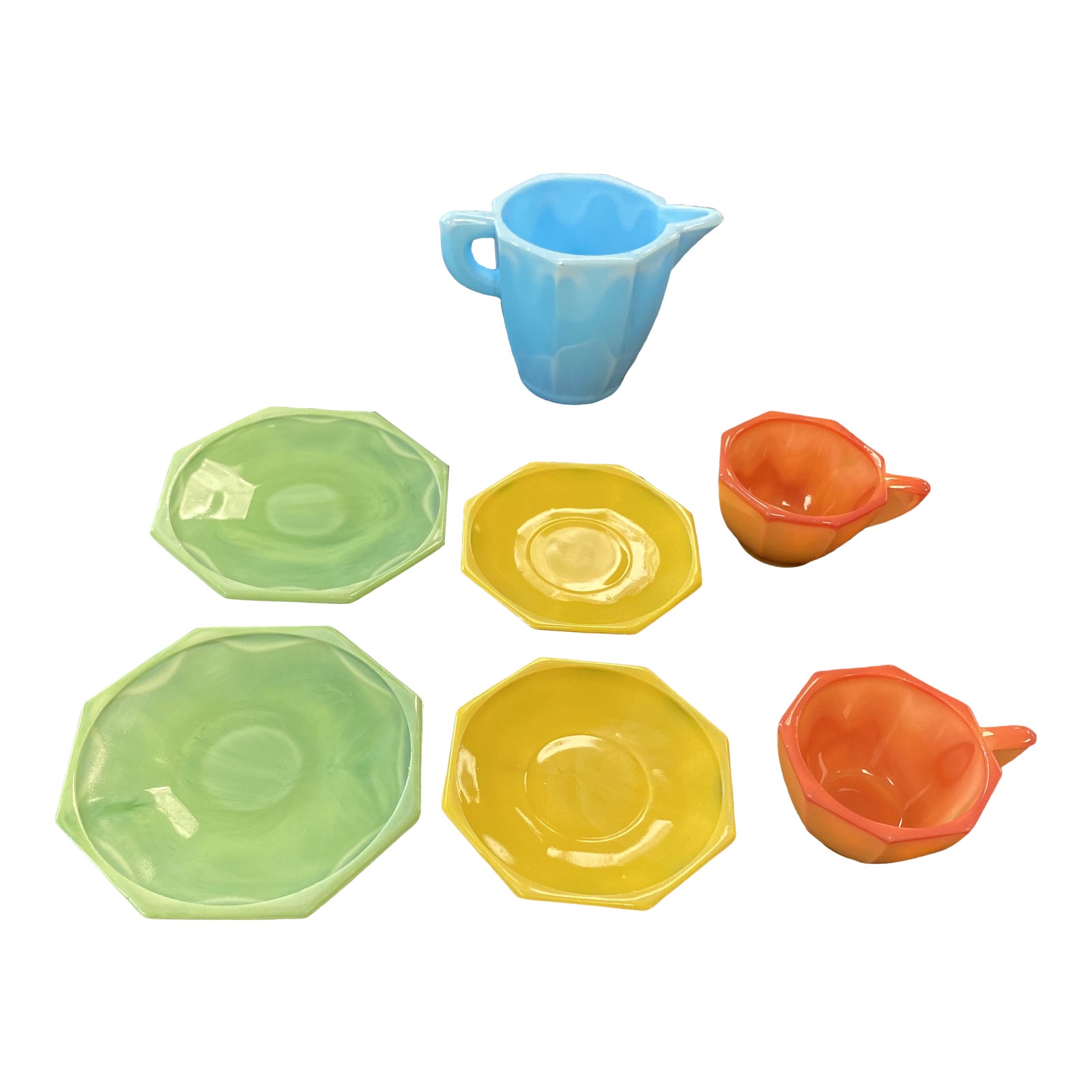 Vintage MidCentury Akro Agate Milk Glass Child’s Tea Set 7 Pieces