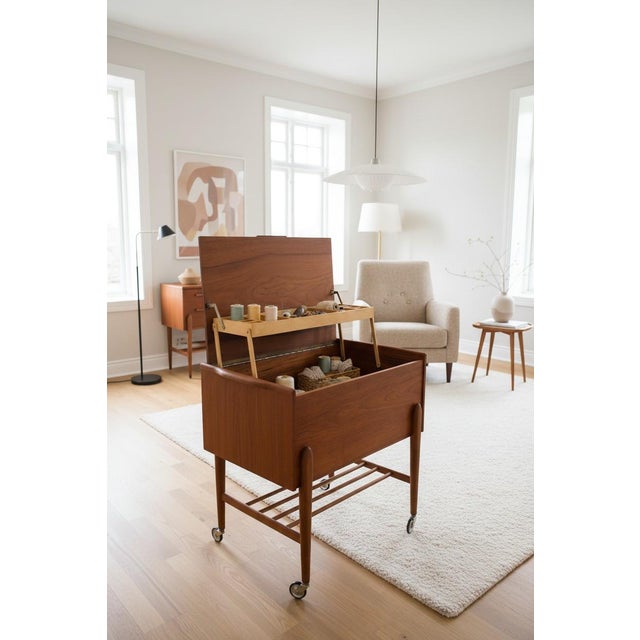 1970s Danish Sewing Cart in Teak with Storage and Insert, 1960s For Sale - Image 5 of 12