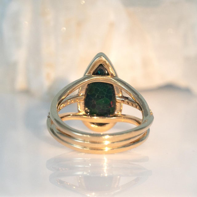 Black 3.2cts Black Opal Ring With Natural Diamonds Accents: Solid 14k Gold, Size 6.75 For Sale - Image 8 of 9