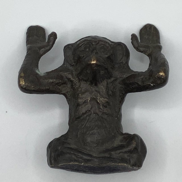 Metal Vtg Bronze Sitting Monkey Business Card Holder For Sale - Image 7 of 9