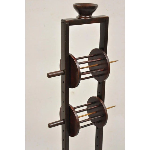 1900 - 1909 Antique American Primitive Mahogany Handmade Wool Winder Spool Thread Stand For Sale - Image 5 of 10