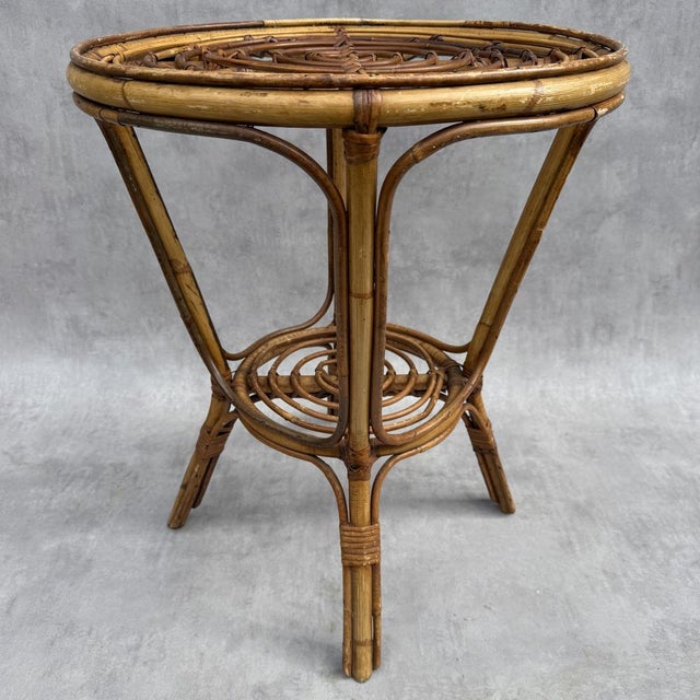 Vintage French Rattan Side Table, 1950s For Sale - Image 15 of 18