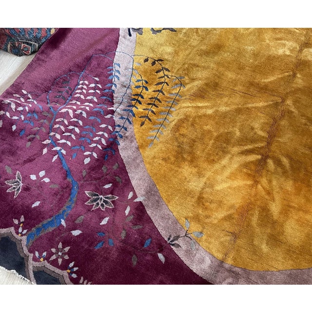 Antique 1920s Art Deco Chinese Rug, Gold Oval Medallion, Near-Mint, 8'1" X 10'2" (247cm X 311cm) For Sale In New York - Image 6 of 10