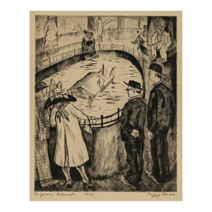 Peggy Bacon, Drypoint Etching "Penguin Island" 1926