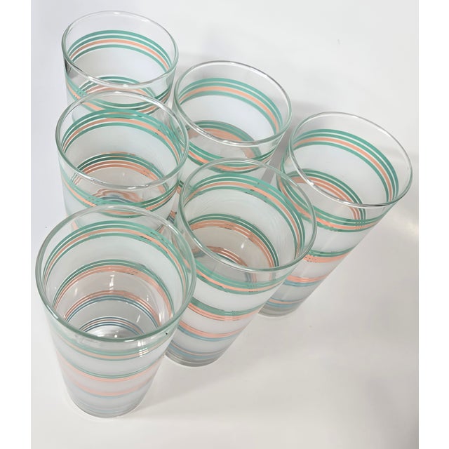 Glass 90s Rainbow Sherbet Striped Tumblers- Set of Six For Sale - Image 7 of 12