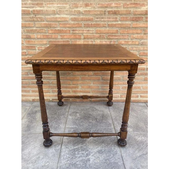 Mid-Century Carved Square Walnut Side Table in the Louis Philippe Style For Sale - Image 12 of 12