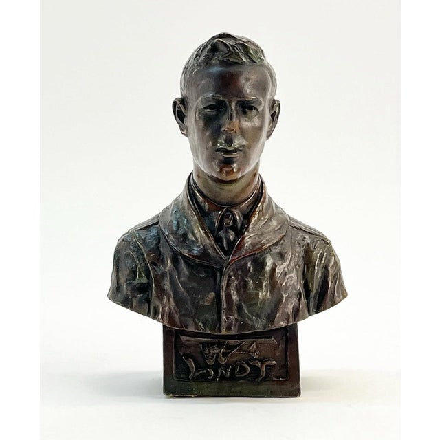 Very handsome vintage plaster bust of Charles Augustus Lindbergh. Lindy was an American aviator and international hero who...