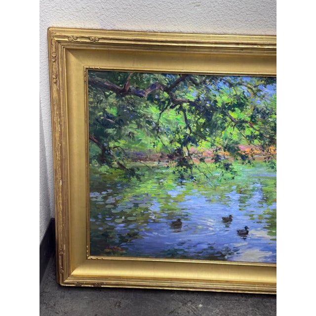Circa 2004 Gary David Hoffmann "Ducks on Willow Pond" Original Oil Painting, Framed For Sale - Image 11 of 12