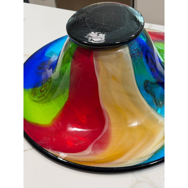 Late 20th Century Oversized Multicolor Murano-Style Art Glass Centerpiece Bowl – 17” For Sale - Image 10 of 12