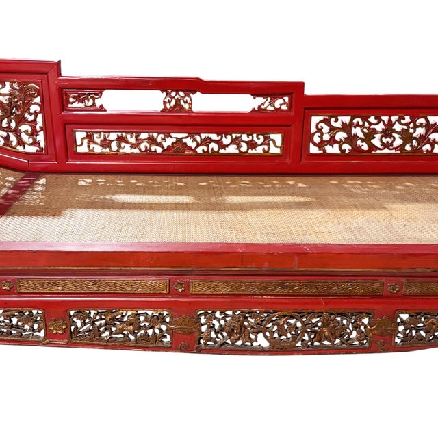 Vintage Chinoiserie Red Lacquer Princess Daybed 90" W For Sale - Image 15 of 15