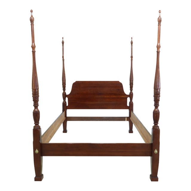 Kincaid Cherry Queen Size Rice Carved Poster Bed Chairish