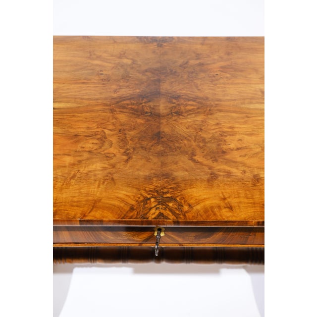 Chestnut Biedermeier Drop Leaf Table, Desert Table or Small Desk - Walnut Book-Matched For Sale - Image 8 of 8