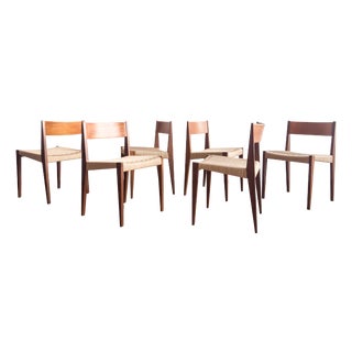 Pia Dining Room Chairs in Walnut with Wickerwork by Poul Cadovius, Set of 6 For Sale