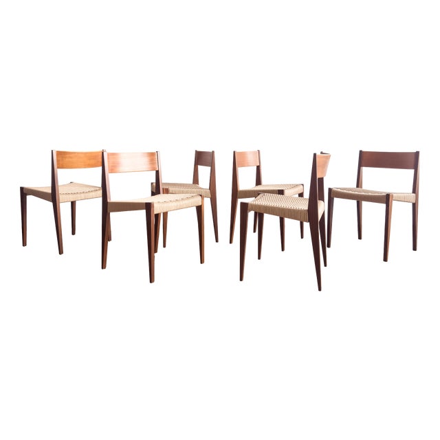 Pia Dining Room Chairs in Walnut with Wickerwork by Poul Cadovius, Set of 6 For Sale