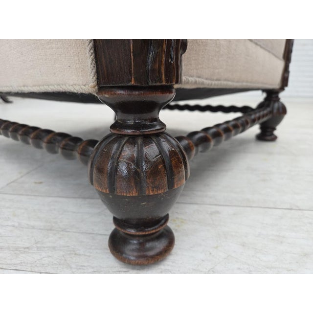 Danish Wingback Armchair in Velour and Carved Oak, 1950s For Sale - Image 10 of 18