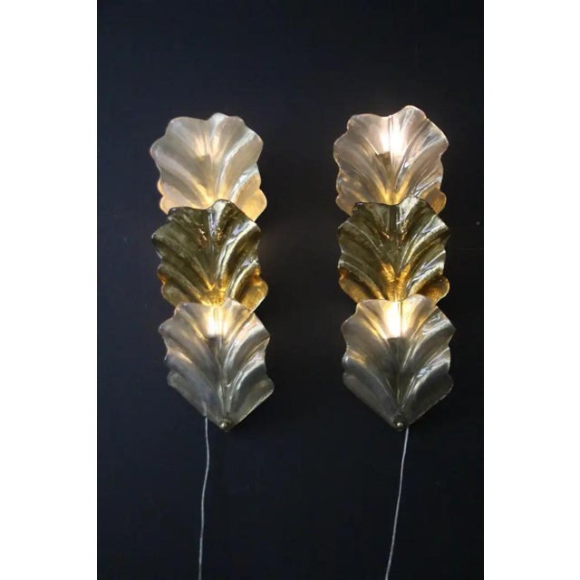 Gold and White Murano Glass Leaf Sconces in the style of Barovier, 1990s, Set of 2 For Sale - Image 7 of 15