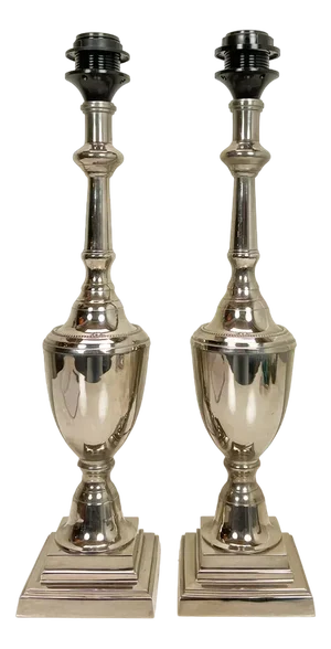 Polished Nickel Urn Shape Shining Silver Table Lamps, 1990s, Set of 2
