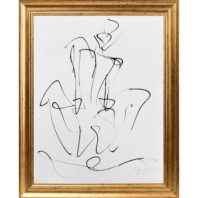 Abstract original India ink figure study in gilded frame by Charleston based artist Haley Mathewes