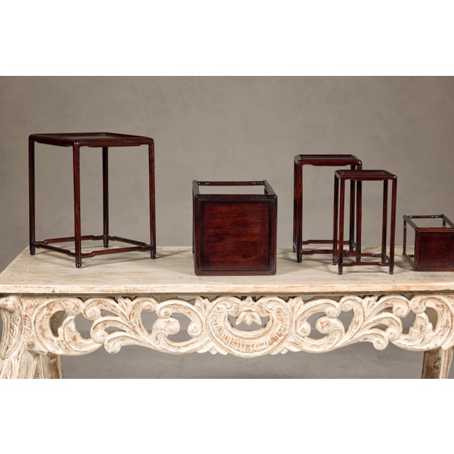 Small Size Rosewood Nesting Tables with Humpback Stretchers - Set of 5 For Sale - Image 12 of 12
