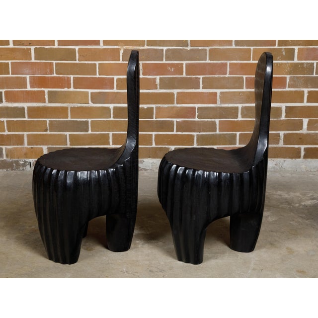 Mid-Century Modern Mid 20th Century Sculptural Pair of Midcentury African Wood Spoon Back Black Chairs For Sale - Image 3 of 12