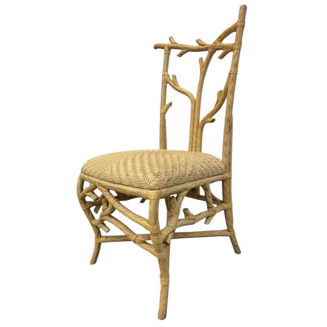 Contemporary Vintage Architectural Faux Bois Rattan Side Chair For Sale - Image 3 of 12