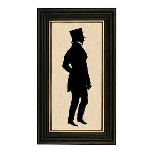 James in Top Hat Framed Paper Cut Silhouette in Black Wood Frame With Gold Trim