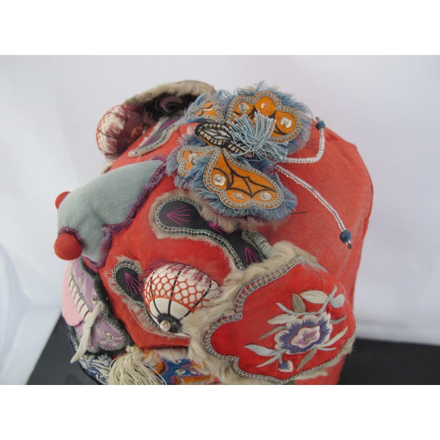Chinese Antique Chinese Elaborate Silk Embroidered Dragon Tiger Baby Hat With Butterfly For Sale - Image 3 of 9