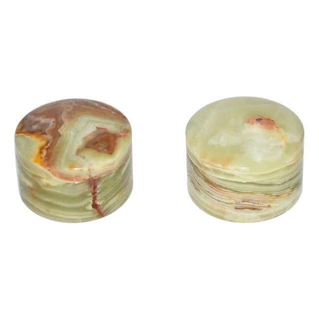 Pair Onyx Round Boxes For Sale