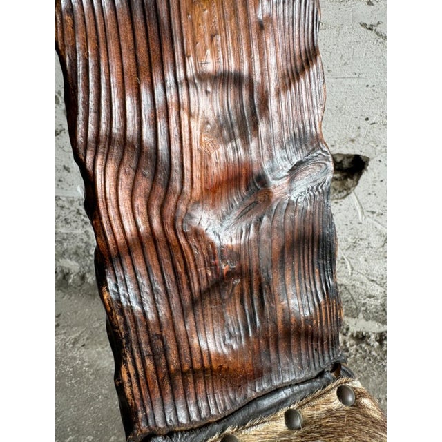 Height: 73,5 cm Width: 46 cm (18.11 inch) Depth: 40 cm (15.75 inch) Beautiful Mid Century tripod stool with backrest made...