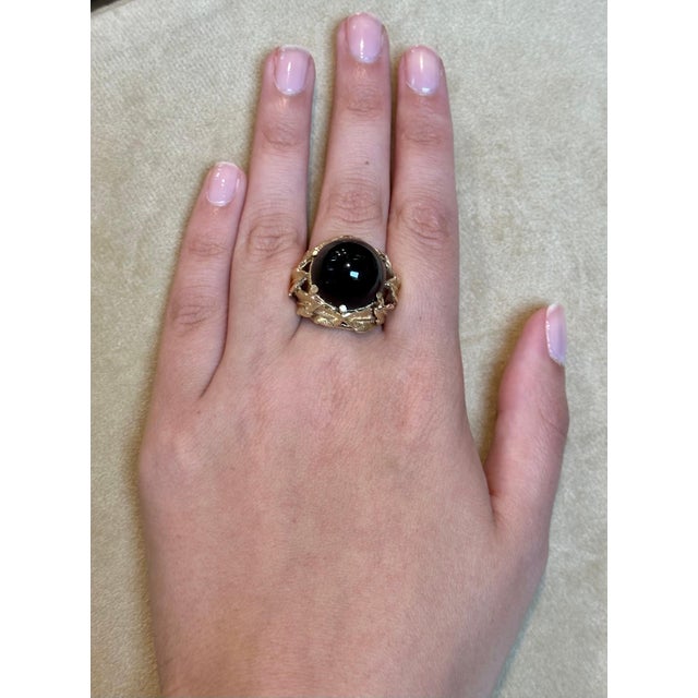 10 Carat Round Black Onyx Unisex Ring 14 Karat Yellow Gold Size 5.75 For Sale - Image 14 of 18