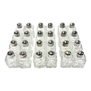 1980s Silverplate & Crystal Mini Salt & Pepper Shakers Salt Cellars - 12 Sets For Sale