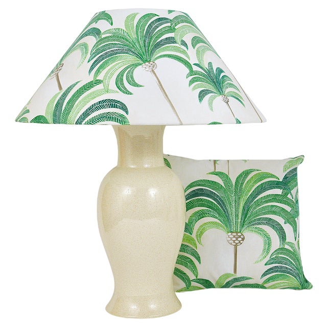 Riviera Palm Tree Table Lamp with Matching Pillow by Tommaso Barbi, 1970s, Set of 2 For Sale