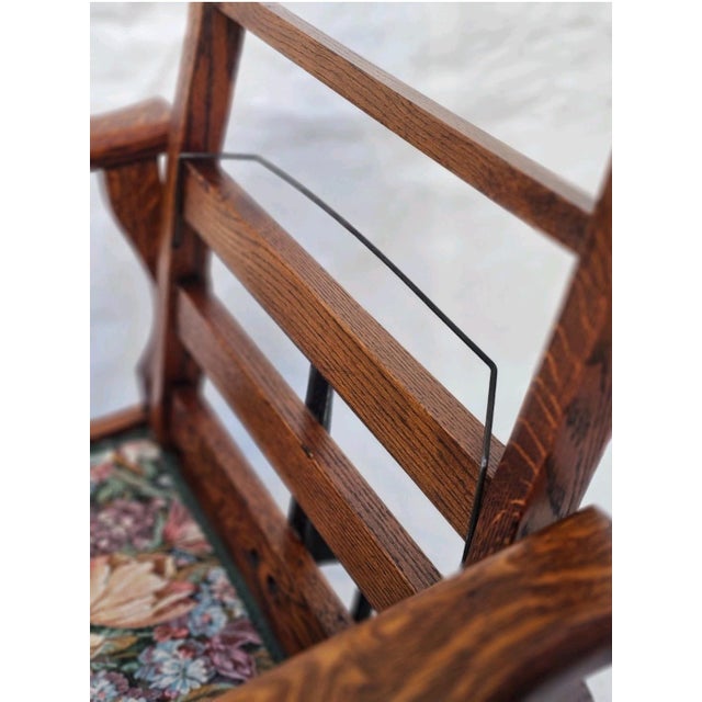 Antique Arts & Crafts Tiger Oak Morris Recliner Chair With Push Button Mechanism c.1900 For Sale - Image 18 of 18