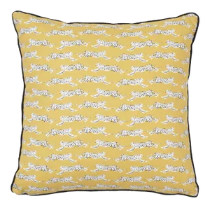 Schumacher Leaping Leopards Pillow in Yellow