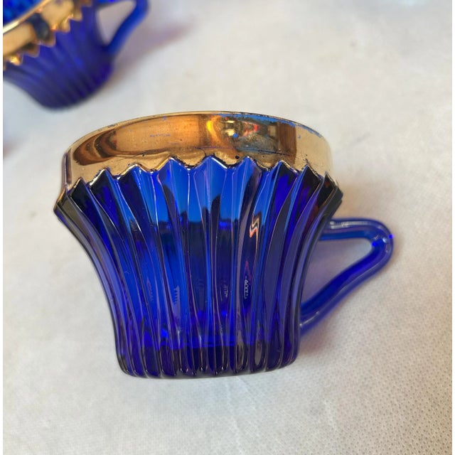 Vintage Art Deco Cobalt Blue Glasses with Handles, 1970s, Set of 6 For Sale - Image 4 of 6
