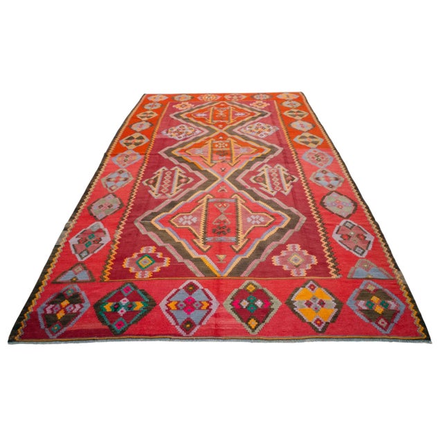 1980s 1980s Vintage Handmade Rug Turkish Kilim Area Rug - 6′8″ X 12′4″ For Sale - Image 5 of 12