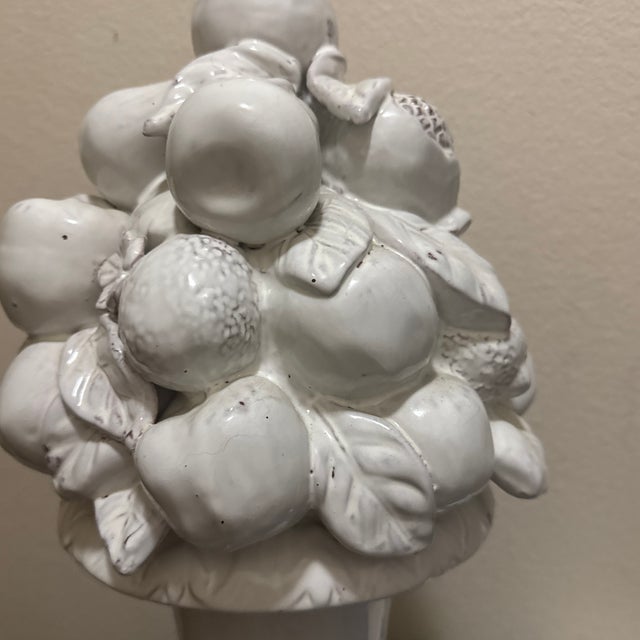 Mid-Century Italian White Glazed Ceramic Fruit Pyramid Topiary on Pedestal For Sale In Minneapolis - Image 6 of 8