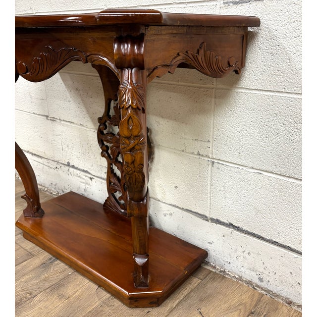 Brown Vintage Carved Mahogany Serpentine Console Table Hall Table Entryway Table For Sale - Image 8 of 10